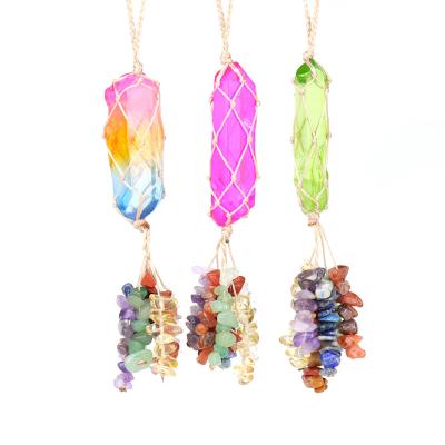 China Factory Wholesale Trendy Fashion Handmade Hexagonal Mesh Crystals Necklace Cars Pendant Spiral Wrapped Natural Irregular For Women for sale