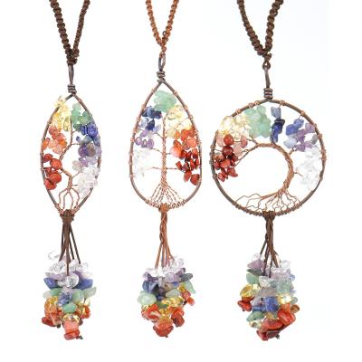 China Fashionable Hot Selling Handmade Oval Square Tassel Winding Life of Charm Crystal Chandelier Pendant 7 Tree Chakra for Home Decoration Cars for sale