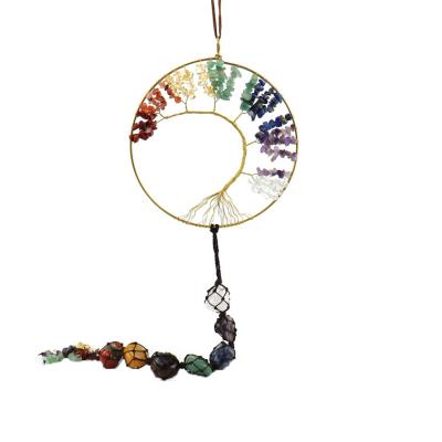 China Trendy Tree Natural Chakra Weave Dangling Stones Raw Stone Seven Color Gem Bracelet Crystal Manual Bedroom Car Decoration for sale