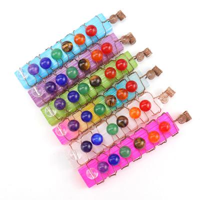 China Wholesale Wire Hand-wound Bronze Country Factory Nitrite Rectangular Desktop Ornaments Natural Seven Chakra Beads Smooth Crystal Blow for sale