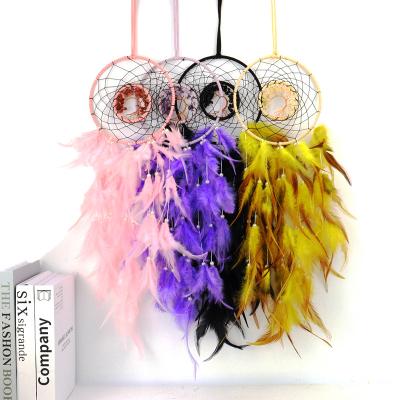 China New Style Purple French HOT Nordic Dream Catcher 2 Rings Indian Amazon Feather Hanging Creative Bedroom Dream Pendant Decor Catcher GIF for sale