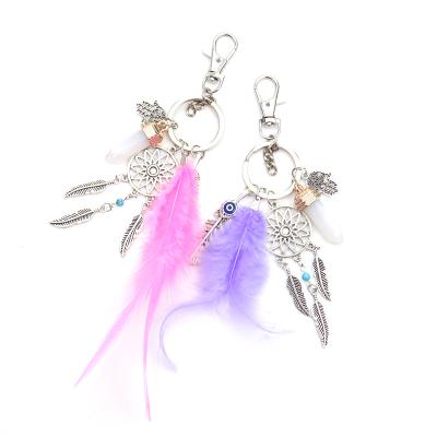 China Wholesale Silver Natural Evil Crystal Eye Bead Stone Dreamcatcher Key Chain Bag Charm Boho Jewelry Key Chain Key Chain For Women for sale