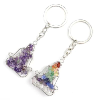 China Natural Handmade Amethyst Wrapped Chip Crystal Gravel Pendant Key Holder Crystal Fortune Key Chain Wholesale Popular Yoga Buddha new for sale