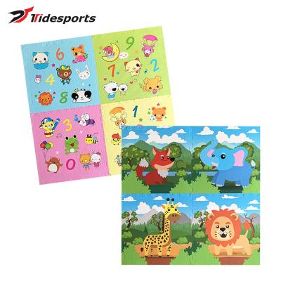 China 60*60 Cartoon PE Film Eco-friendly EVA Foam Mat Jigsaw Puzzle Kids Baby Game Carpet Interlocking Soft Crawling Floor Mat EVA Playmat for sale