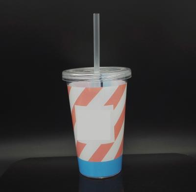 China 500ml Plastic Reusable Single Wall Plastic Cup With Straw, Single Straw Plastic Cup With Lid Plastic Drink Cup With Straw for sale