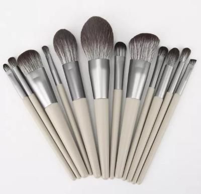 China Angular Blush 2022 Best Selling Gray Wooden Handle 12pcs Eyeshadow Brush Set Natural Hair Makeup Brush Set for sale