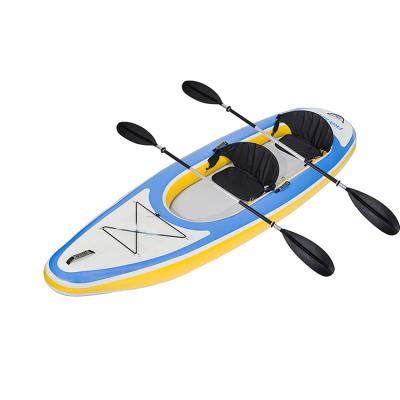 China Water Sports Area 2 Person Factory Customized Fishing Canoe Rowing Boat Double Inflatable Sea Kayak With Paddle for sale