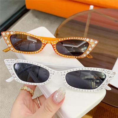 China Cheap Fashion Sunglasses 2022 Retro Fashion Sunglasses Stud Glass Diamond Small Women Hip Hop Sunglasses For Uv400 for sale