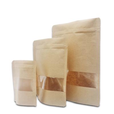 China Brown Bolsas Recyclable Zipper Paper Bag Factory Paper Bag Clear Window Pouch Kraft Paper For Food Nuts Snacks Dry Packaging Paper Bags for sale