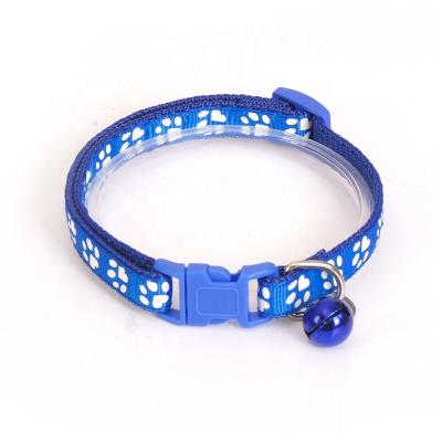 China Fabric Stocked Adjustable Nylon Dog Collar With Bell Puppy Cat Collar With Paw Printing For Pet for sale