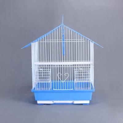 China Metal Wire Stocked Bird Cage With Feeding Bowl For Canary Lark Parrot for sale