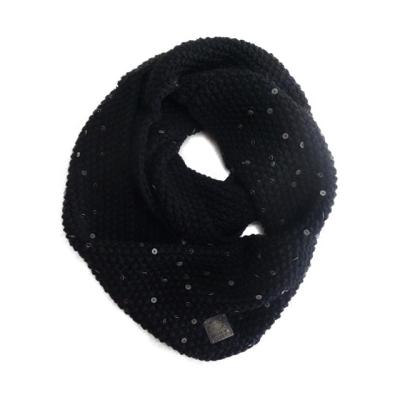 China Shiny Round Shape Sequins Knit Ladies Round Neck Scarf Solid Color Scarf Warmer Scarf for sale