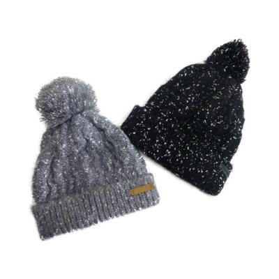 China New Mohair Bobble Beanie Hat Winter COMMON Warm Adult Hat Knitted Pompoms for sale