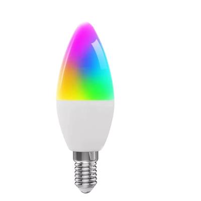 China Warehouse Alexa Amazon tuya smart phone control wifi rgb led candle light bulb dimmer 5W E14 e14 smart colorful led bulb for sale