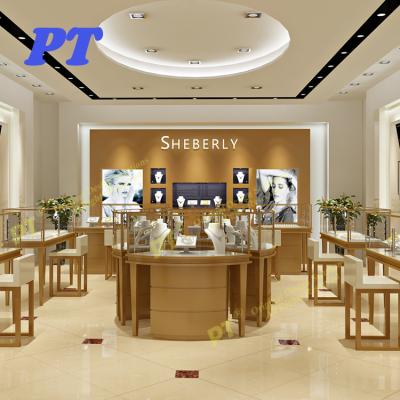 China Luxury Gold Jewelry Shop Jewelry Showroom Furniture Design With Metal Showcase for sale