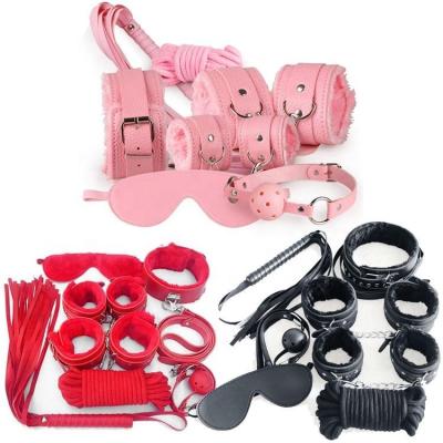 China No Noise 4 Colors Erotic Toys 7 Piece Set Leather Strap Sex Bondage Kit Slave Game Kit Slave Game Bondage Fetish Fetish Bondage Sex Toy for sale