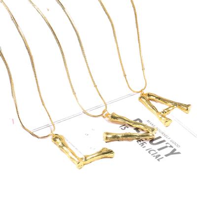 China Fashion Fashion Real Bamboo Letter Necklace Gold Plated A-Z Letter Initial Alphabet Pendant Necklace for sale