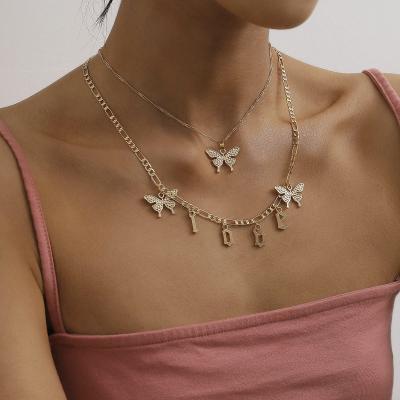 China Simple Love Butterfly Fashion Summer Fashion Clavicle Chain Necklace Letter Pendant Necklace for sale