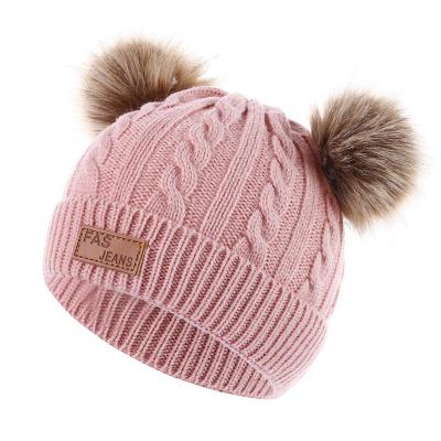 China Barred 2020 Cute Winter Hat Kids Baby Winter Pompom Beanies Warm Hats Knitted Wool Pom Pom Beanie Hat for sale