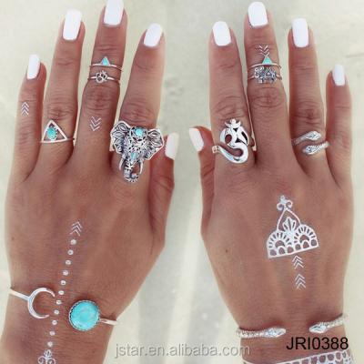 China Punk Silver ALLOY 8pcs Vintage Turkish Beach Ring Sets for sale