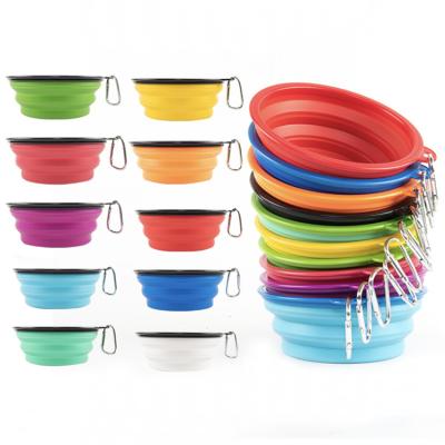 China High Quality Viable Portable Dog Cat Folding Bowl Travel Pet Silicone Bowl With Key Ring for sale