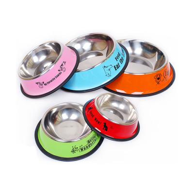 China Stocked Stainless Steel Color Spray Paint Dog Water Feeder Bowl for sale