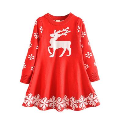 China Christmas sweet deer skirt sweater girls long sleeve dress thickened kids dresses for sale for sale