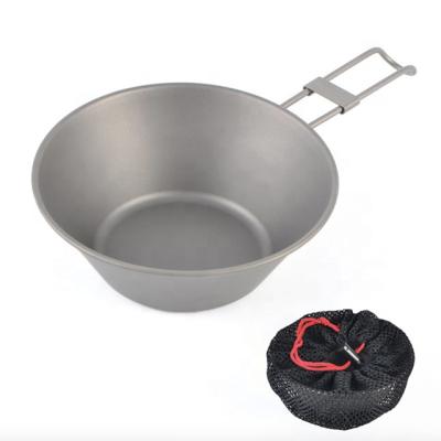 China Lightweight Outdoor Pure Titanium Portable Folding Bowl 300ml Titanium Metal Bowl With Handle for sale