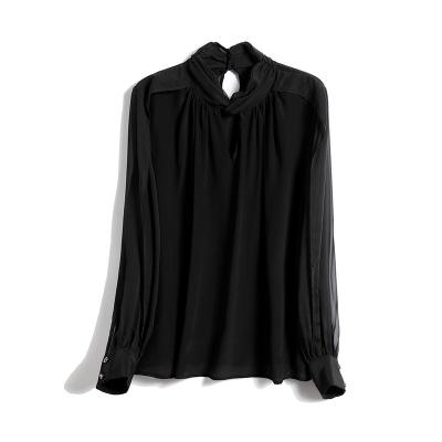 China The Other New Sexy Black Elegant Chiffon Blouse Long Sleeve Shirt Clothing Perspective Long Sleeve Shirt for sale