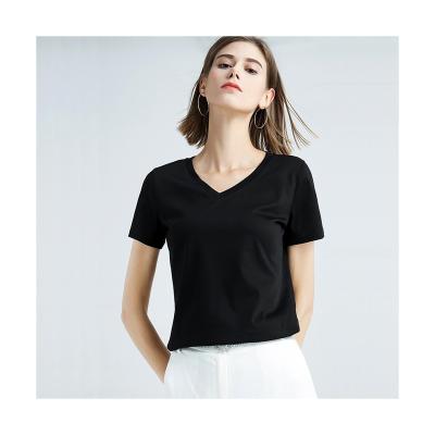 China Other Women's Slim Short Sleeve V-Neck T-Shirt Peels Solid Color Friendly Thin Plain T-shirt for sale