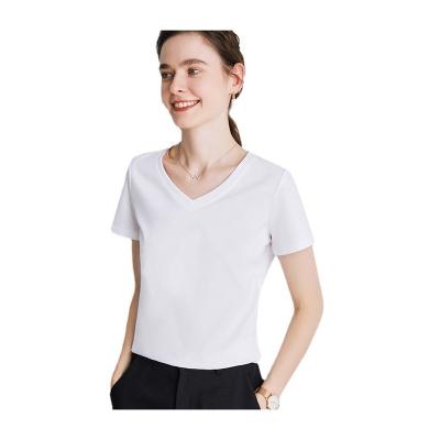 China Other Women's Casual Solid Color V-neck T-shirt Cotton Short Sleeve Casual Comfortable T-shirt for sale