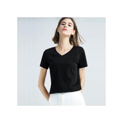 China The Other Ladies Solid Color T-shirt Simple Casual Thin Skin Friendly Thin V-Neck Short Sleeve T-Shirt for sale