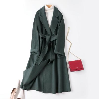 China Other Newest Design Ladies Fashion Woolen Coats Belted Casual Outerwear Cashmere Long Coat for sale