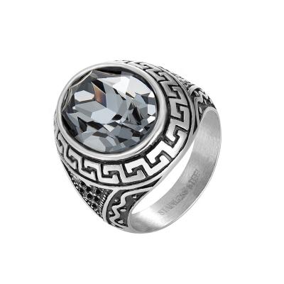 China CLASSIC silver gray stone 316l stainless steel casting ring jewelry gift nature stone ring for man custom ring set for men masculine for sale