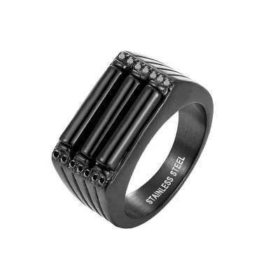 China CLASSIC Black Plated Polish 316l Stainless Steel Casting Ring Nature Agate Ring For Man Stone Gems Ring Set For Male Men for sale