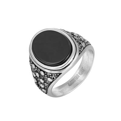 China CLASSIC Polish 316l Stainless Steel Casting Black Agate Enamel Nature Stone Diamond For Man Ring Set For Men Male Custom for sale