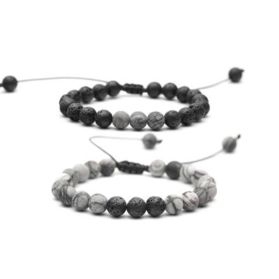 China High Quality Natural Stone Black Rock Lava Beads Bracelet Pulsera de piedra de Gray Stone Bead Bracelet Natural de RB À LA MODE natural for sale