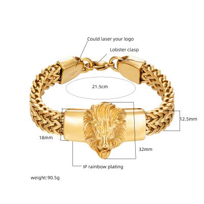 China 2022 Wholesale High Quality Cuban Link Chain Bracelet Hiphop Stainless Steel Lion Head Bracelet 316L Gold Punk 2022 for sale