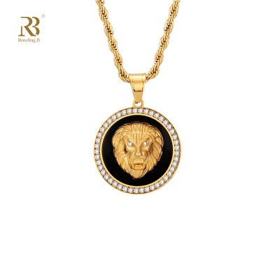 China 316l stainless steel punk pendant sets whole logo custom lion necklace jewelry gift sale man gold enamel animal pendant for men for sale