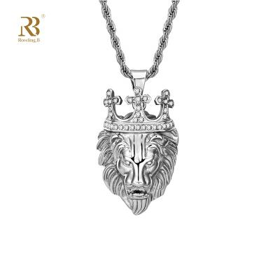 China Factory trend fashion fashion environmental protection 316L stainless steel jewelry wholesale custom punk lion head crown pendant products FO for sale