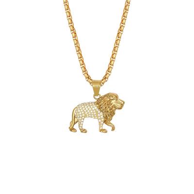 China RB gold colgantes gold lion 316l stainless steel diamond punk crystal pendant charm pendant necklace customize men's pendant for sale