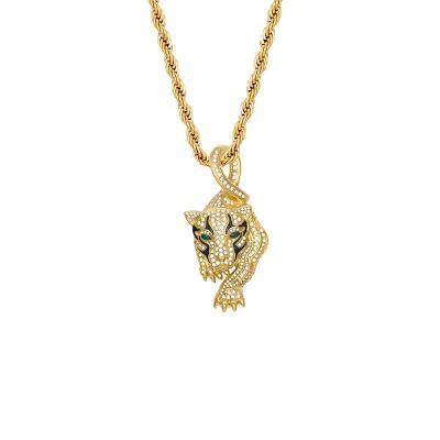 China RB Pendant Stainless Steel Punk Gold Lion with Crystal and Green Black Pattern Big Eye Stone Design Men's Pendants Jewelry for sale