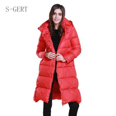 China Guangzhou Foshan Manufacturer Stocked Breathable Duck Down Long Women Jacket With Zipper for sale