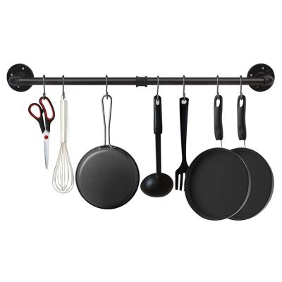 China JH-Mech Rustic Iron Industrial Pots and Pans Hanging Rack Wall Mounted Industrial Pipe Bar Pot Rail Pipe Towel Rack Kitchen Organizer for sale