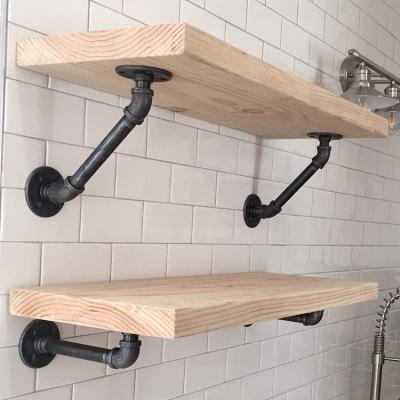 China Industrial JH-Mech Brackets By Diy Home Decor Black Iron Material Industrial Pipe Wall Shelf Only 2 Packs for sale