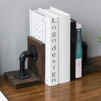 China JH-Mech Black Industrial Cast Iron Pipe Bookend Ends for Home or Office Shelves Single Decorative Shelf Brackets Industrial Metal Book Shelf for sale