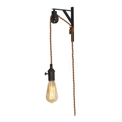 China Rust And Corrosion Resistant Industrial Vintage Hanging Lighting DIY JH-Mech Pendant Projects Retro Wall Mount Metal Bracket And Pulley for sale