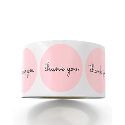 China Eco Friendly Cheap Pink Thank You Stickers Custom Printed Label Packaging Sticker for sale