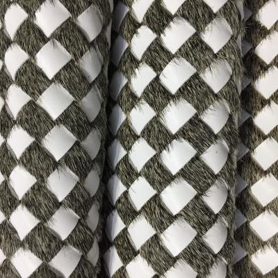 China Fashionable Rat Gray Cow Fur with PU Braided Upholstery Braided Real Fur for Plaid Braided Leather for sale