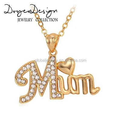 China Mom Gold Plated Crystal Necklace Trendy Word Pendant for sale